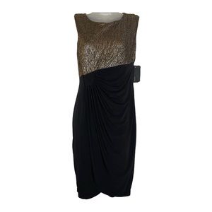 Enfocus Gold Shimmer Bodice Sleeveless Ruched Dress